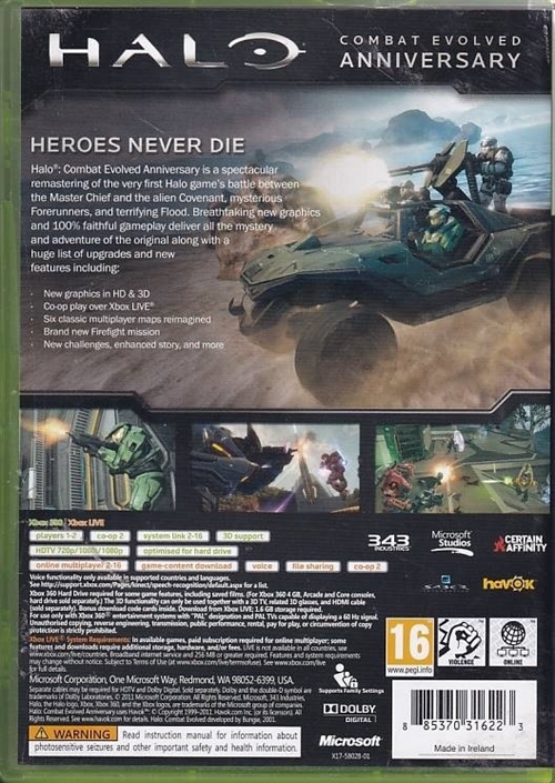 Halo Combat Evolved Anniversary - XBOX 360 (B Grade) (Genbrug)